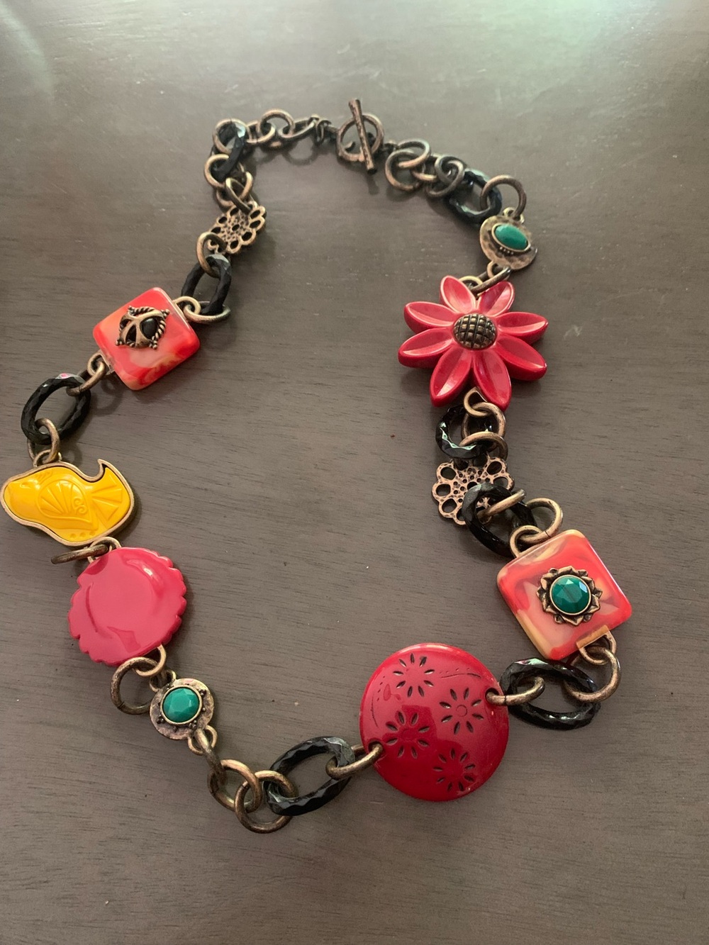 Lucky Brand unique Floral and Turquoise Boho/Peace Statement Necklace